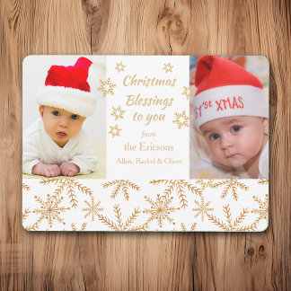 金ゴールドスノーフレーククリスマス写真テンプレートフラットカード 招待状