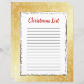 金ゴールドスノーフレーククリスマスBGサンタウィッシュリスト (正面/裏面)