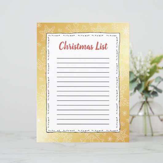 金ゴールドスノーフレーククリスマスBGサンタウィッシュリスト (スタンド正面)