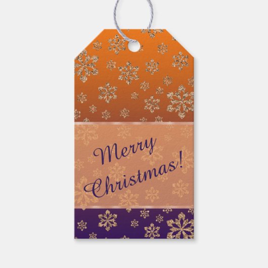 金ゴールドスノーフレークグラデーションブルーオレンジクリスマス ギフトタグ (正面)