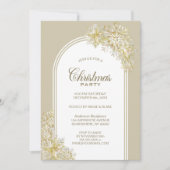 金ゴールドスノーフレークスアーチクリスマスパーティー 招待状 (正面)