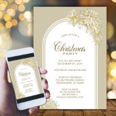 金ゴールドスノーフレークスアーチクリスマスパーティー 招待状
