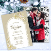金ゴールドスノーフレークスアーチクリスマスパーティー 招待状