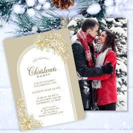 金ゴールドスノーフレークスアーチクリスマスパーティー 招待状