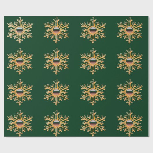 金ゴールドスノーフレークスオングリーンラッピング紙 ラッピングペーパー (フラット)