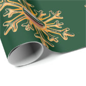 金ゴールドスノーフレークスオングリーンラッピング紙 ラッピングペーパー (ロールコーナー)