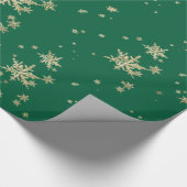 金ゴールドスノーフレークスオンフォレストグリーン ラッピングペーパー (角)