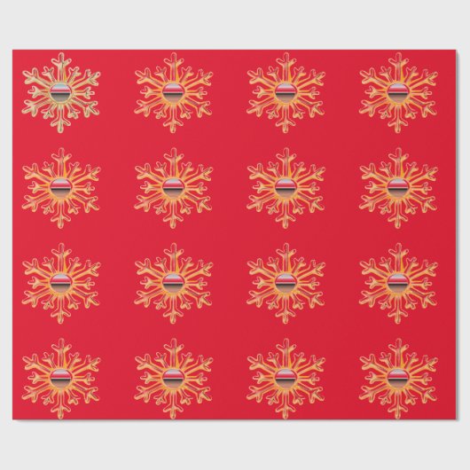 金ゴールドスノーフレークスオンレッドラッピング紙 ラッピングペーパー (フラット)