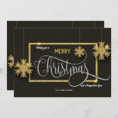 金ゴールドスノーフレークスクリスマスカード シーズンカード (正面/裏面)