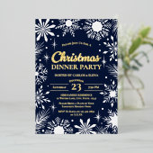金ゴールドスノーフレークスクリスマスディナーパーティーネイビー 箔招待状 (立ち正面)