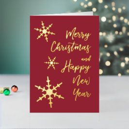 金ゴールドスノーフレークスクリスマスハッピーニューイヤー赤 箔シーズンカード
