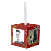 金ゴールドスノーフレークスクリスマスフォトキューブオーナメント キューブオーナメント (裏面アングル)