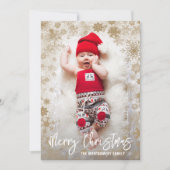 金ゴールドスノーフレークスクリスマスフォト誕生 案内状 (正面)