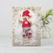 金ゴールドスノーフレークスクリスマスフォト誕生 案内状 (スタンド正面)