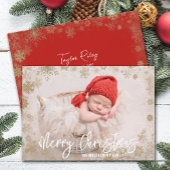 金ゴールドスノーフレークスクリスマスフォト誕生 案内状