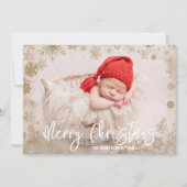 金ゴールドスノーフレークスクリスマスフォト誕生 案内状 (正面)