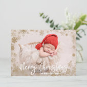 金ゴールドスノーフレークスクリスマスフォト誕生 案内状 (スタンド正面)