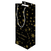 金ゴールドスノーフレークスクリスマスブラックパーソナライズされた ワインギフトバッグ (裏面アングル)
