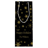 金ゴールドスノーフレークスクリスマスブラックパーソナライズされた ワインギフトバッグ (裏面)