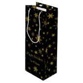 金ゴールドスノーフレークスクリスマスブラックパーソナライズされた ワインギフトバッグ (正面アングル)
