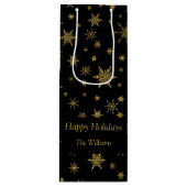 金ゴールドスノーフレークスクリスマスブラックパーソナライズされた ワインギフトバッグ (正面)