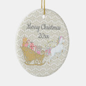 金ゴールドスノーフレークスクリスマスユニコーンサンタそり セラミックオーナメント (右)