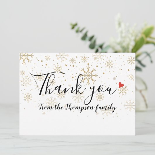 金ゴールドスノーフレークスクリスマス サンキューカード (スタンド正面)