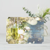 金ゴールドスノーフレークスシャンパーニュ企業の、クリスマス 招待状 (スタンド正面)