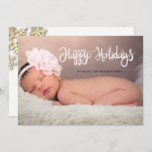 金ゴールドスノーフレークスハッピーホリデーズベビー写真 (正面/裏面)