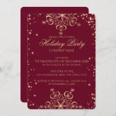 金ゴールドスノーフレークスパークル企業のホリデーパーティー 招待状 (正面/裏面)