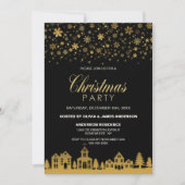 金ゴールドスノーフレークスブラッククリスマスパーティの招待状 招待状 (正面)