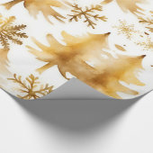 金ゴールドスノーフレークスホリデーツリー ラッピングペーパー (角)