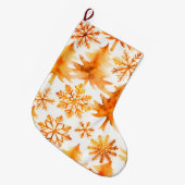 金ゴールドスノーフレークスホリデーツリー ラージクリスマスストッキング (正面 (吊り時))