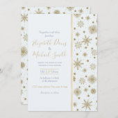 金ゴールドスノーフレークスホワイトデザイン 招待状 (正面/裏面)