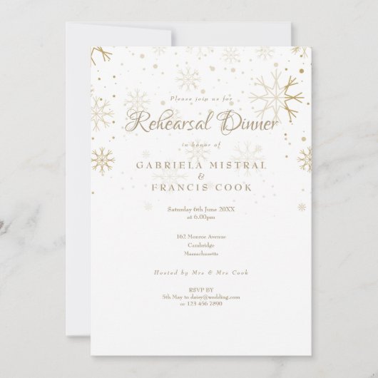 金ゴールドスノーフレークスリハーサルディナー 招待状 (正面)