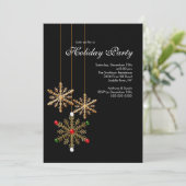 金ゴールドスノーフレークズホリデーパーティ招待状 招待状 (スタンド正面)