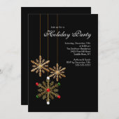 金ゴールドスノーフレークズホリデーパーティ招待状 招待状 (正面/裏面)