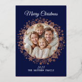 金ゴールドスノーフレークフレームホリデーカード 箔招待状 (正面)