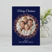 金ゴールドスノーフレークフレームホリデーカード 箔招待状 (立ち正面)