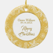 金ゴールドスノーフレークフレーム写真テンプレート セラミックオーナメント (裏面)