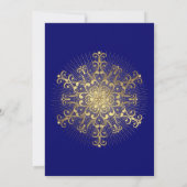 金ゴールドスノーフレークブルーウィンターウェディングブライダルシャワー 招待状 (裏面)