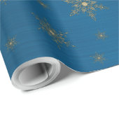 金ゴールドスノーフレークブルーメタル  ラッピングペーパー (ロールコーナー)
