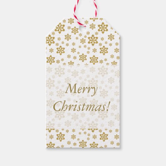 金ゴールドスノーフレークホワイトクリスマス ギフトタグ (正面)