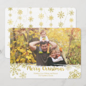 金ゴールドスノーフレークメリークリスマスホリデーフォトカード シーズンカード (正面/裏面)