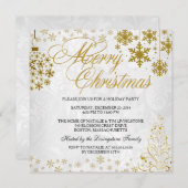 金ゴールドスノーフレークメリークリスマスホリデー招待状 招待状 (正面/裏面)