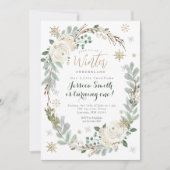 金ゴールドスノーフレークモダンフォレストオ素朴ネダーランド 招待状 (正面)