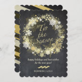 金ゴールドスノーフレークリースビジネスホリデーカード シーズンカード (正面/裏面)