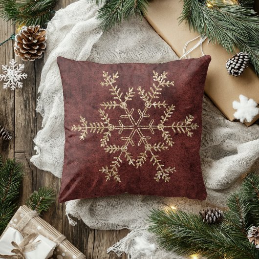 金ゴールドスノーフレークレッドブルゴーニュスタイリッシュヴィンテージ クッション