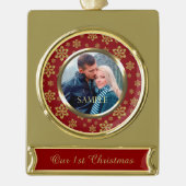 金ゴールドスノーフレークレッド初めてのクリスマス ゴールドプレートバナーオーナメント (正面)