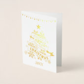 金ゴールドスノーフレークレトロクリスマスツリー 箔カード (正面)